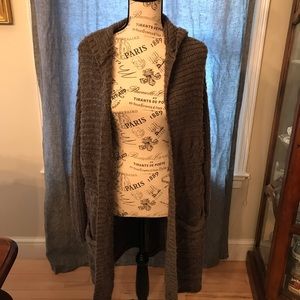 Long warm cardigan hooded sweater
